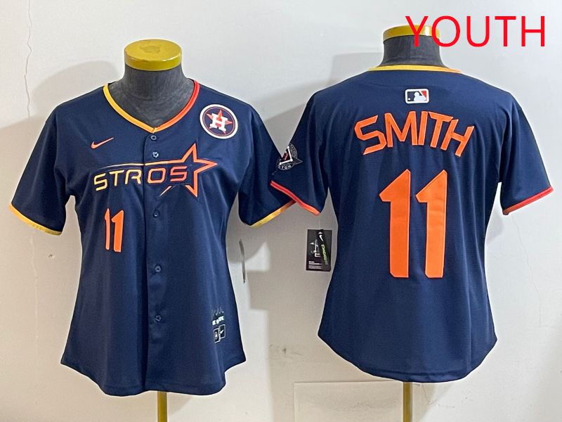 Youth Houston Astros #11 Smith Blue three generations Joint Name Nike 2025 MLB Jersey style 9->youth mlb jersey->Youth Jersey